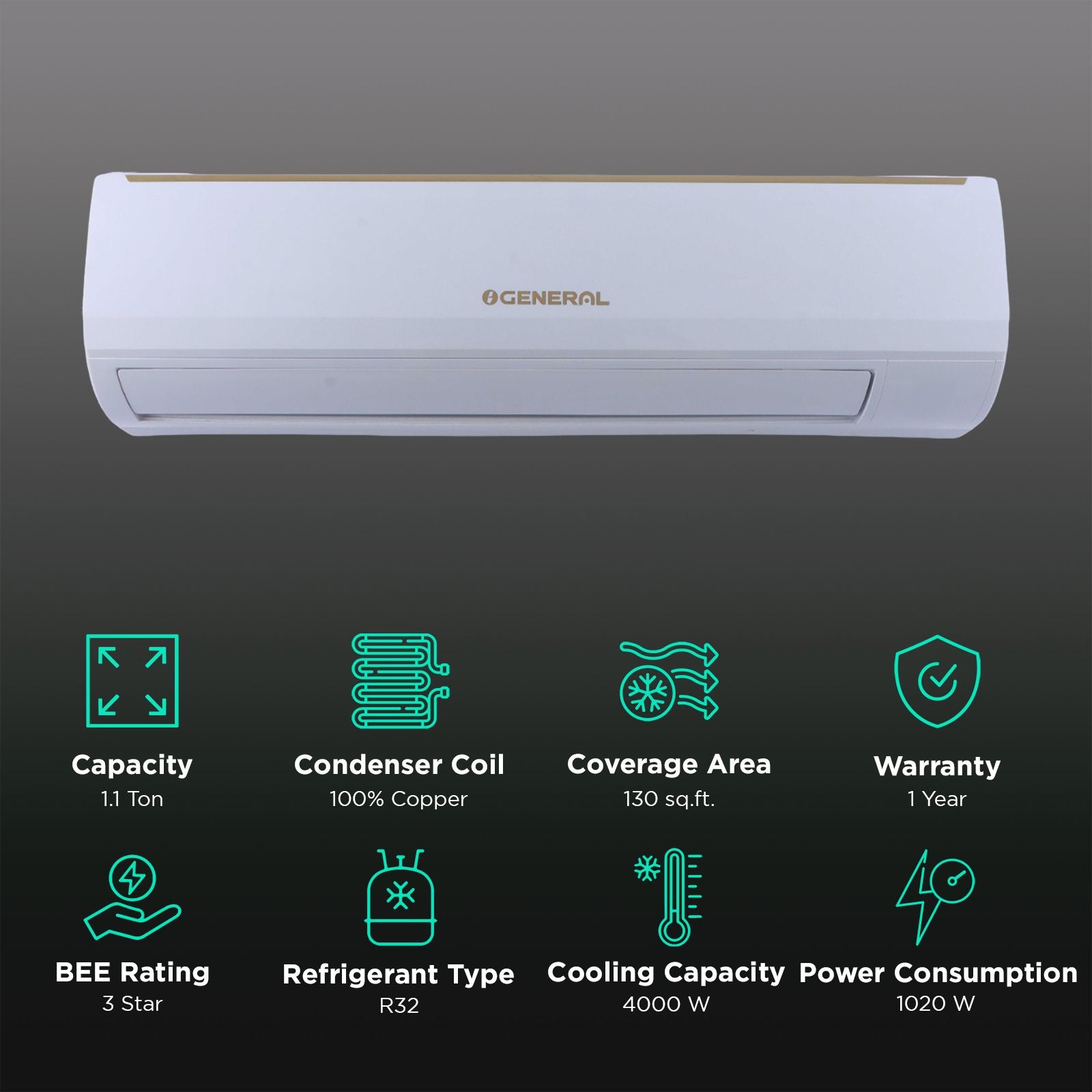 O General BMA Series 1.1 Ton 3 Star Split AC with Copper Condenser