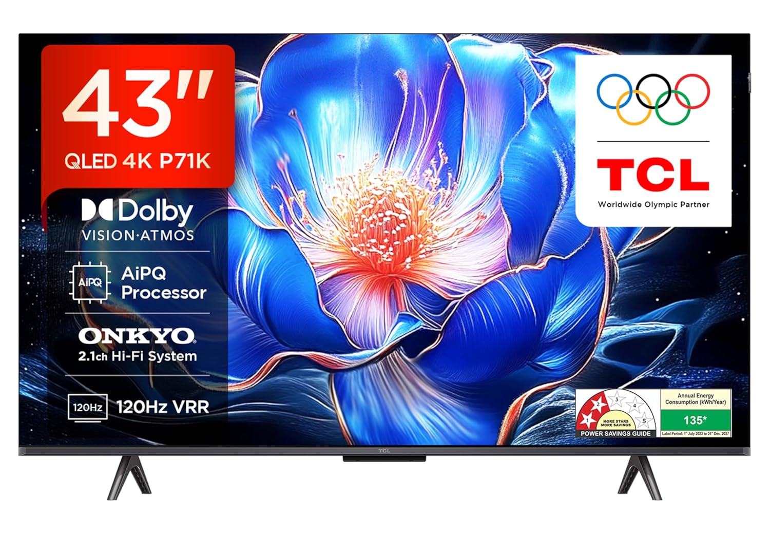 TCL 43‑Inch 4K QLED Smart Google TV with Dolby Atmos