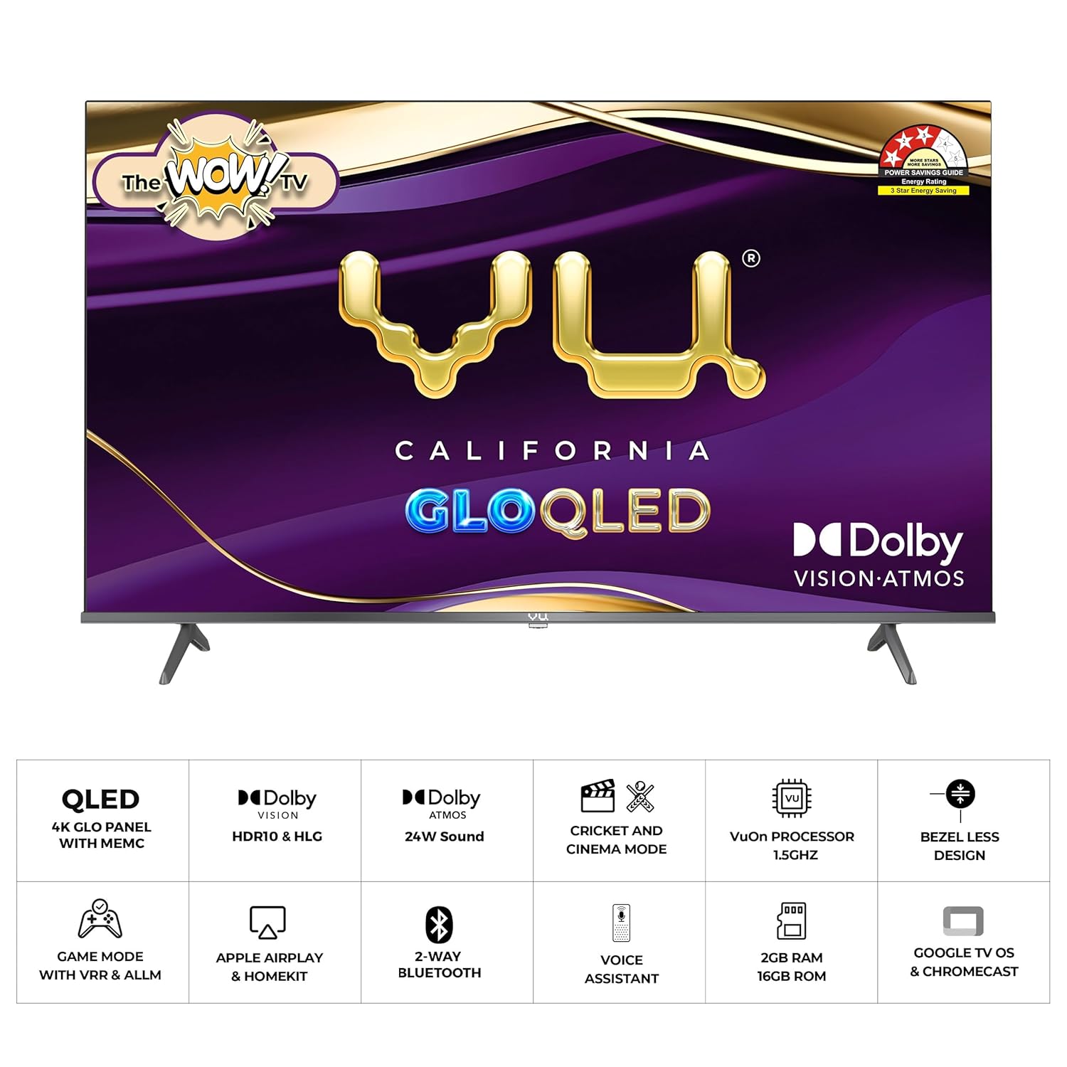 VU 65‑Inch GloQLED 4K QLED Smart Google TV