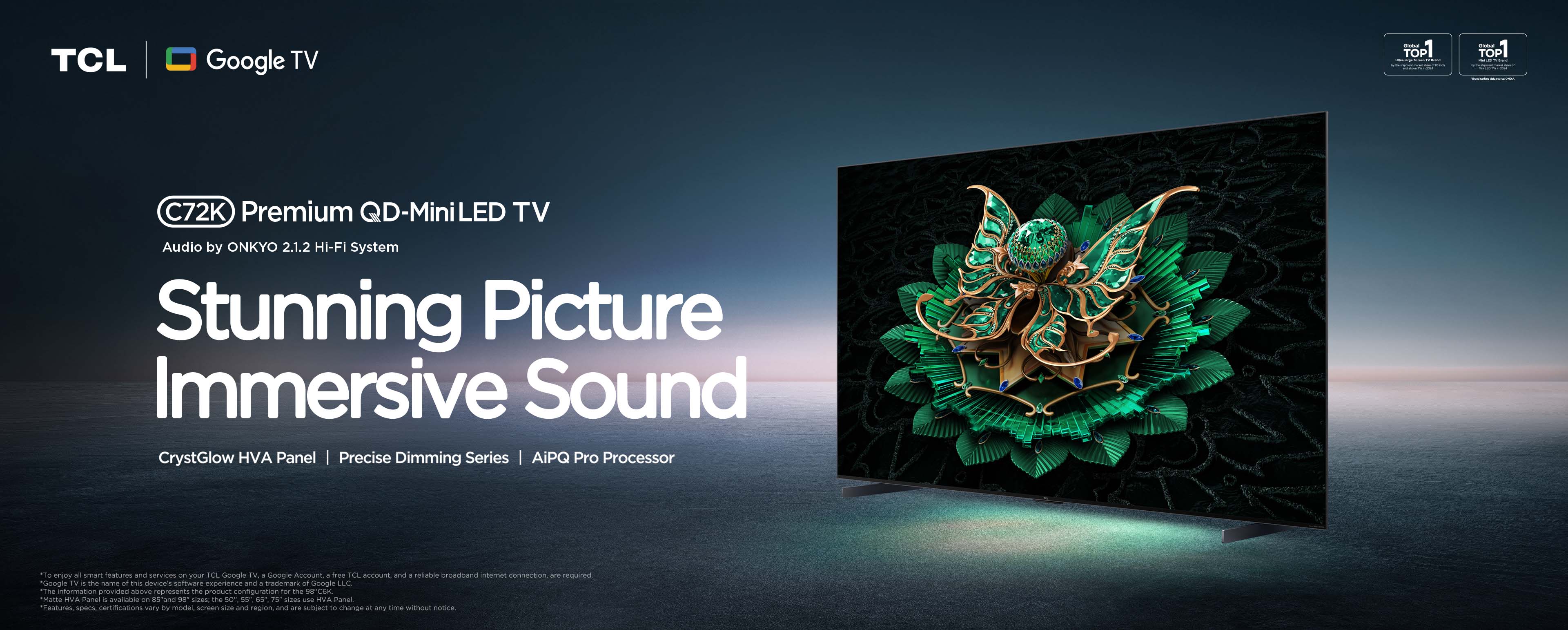 TCL 85-inch C72K QD-MiniLED 4K UHD Smart Google TV with ONKYO Audio