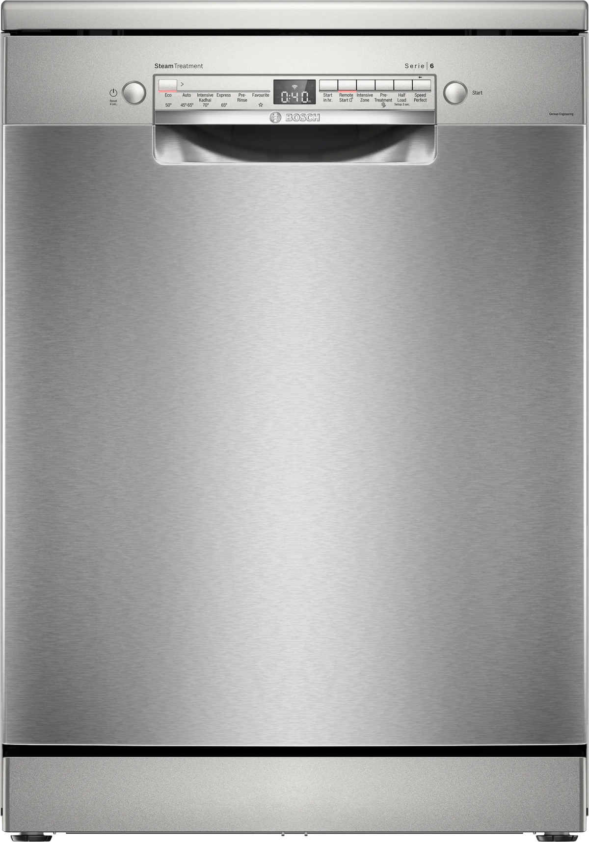 Bosch Series 6 14 Place Settings Free-Standing Dishwasher Brushed Steel SMS6IKI01I - Front View