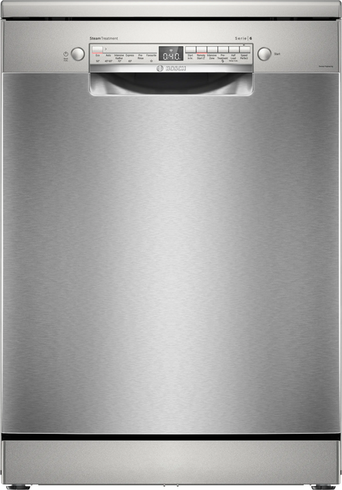 Bosch Series 6 14 Place Settings Free-Standing Dishwasher Brushed Steel SMS6IKI01I - Front View