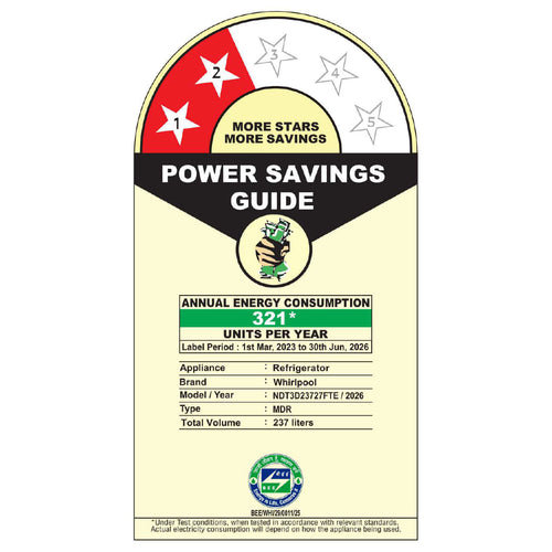 Whirlpool Protton NXT 237L — 2 Star BEE Energy Label