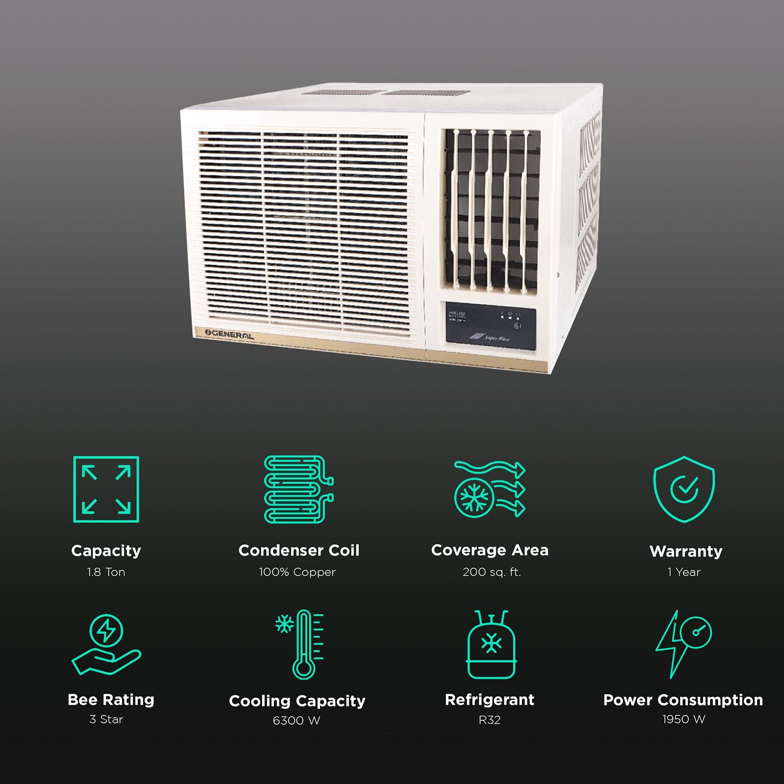 O General 1.8 Ton 3 Star Non-Inverter Window AC, Copper Condenser, AXGB22BBAA-B