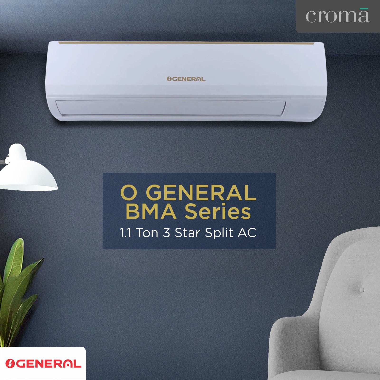 O General BMA Series 1.1 Ton 3 Star Split AC with Copper Condenser