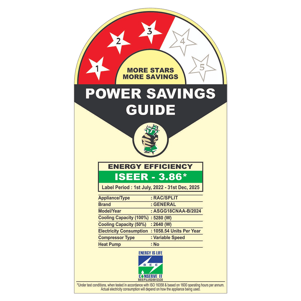 O GENERAL Hyper Advanced Tropical Rotary 1.5 Ton 3 Star Inverter AC