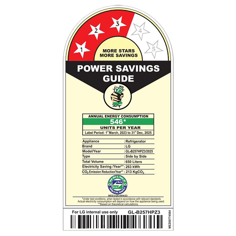 LG 650 Litre 3 Star Frost-Free Side-by-Side Refrigerator with Multi Air Flow