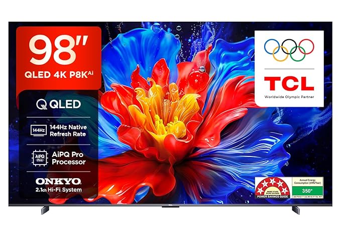 TCL 98‑Inch 4K QLED Google TV, 144Hz Refresh, 3GB RAM