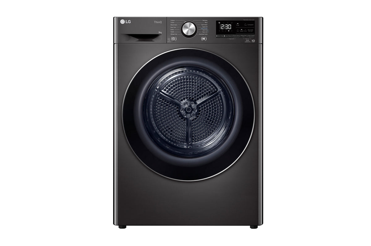 LG DHV09SAB 9 kg Heat Pump Dryer Black Steel — Front View