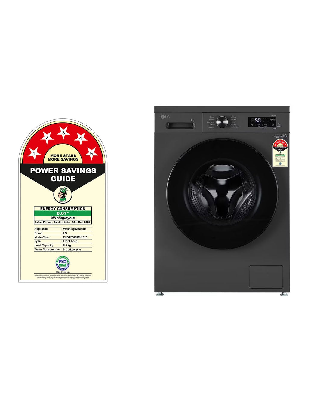 LG 8KG Front Load Washing Machine with Inverter Direct Drive, Steam & AI DD