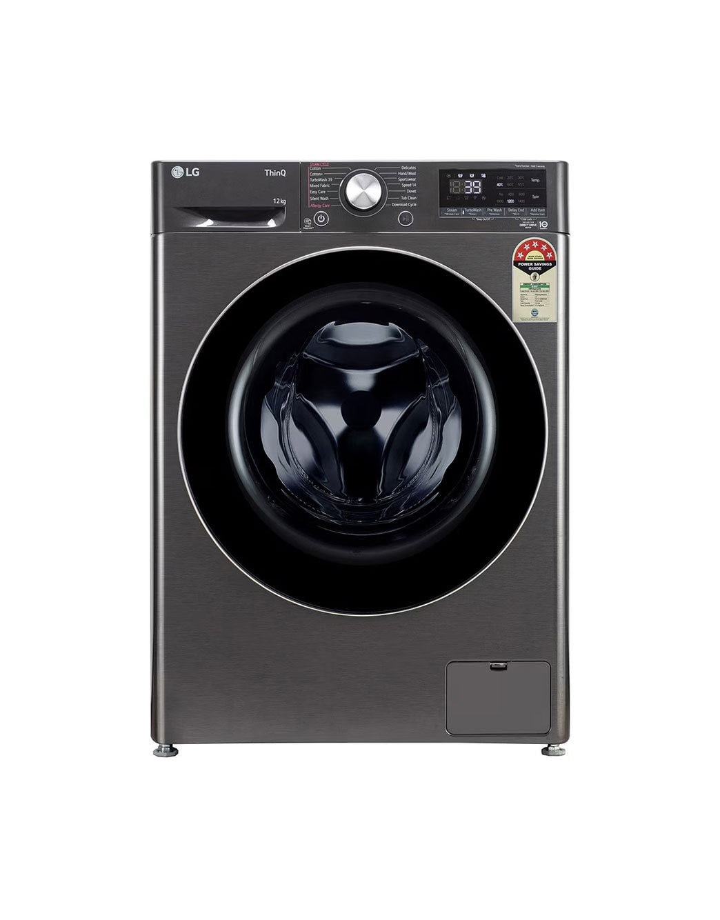 LG 12Kg AI Direct Drive Front Load Washing Machine with Steam+, TurboWash, Platinum Black