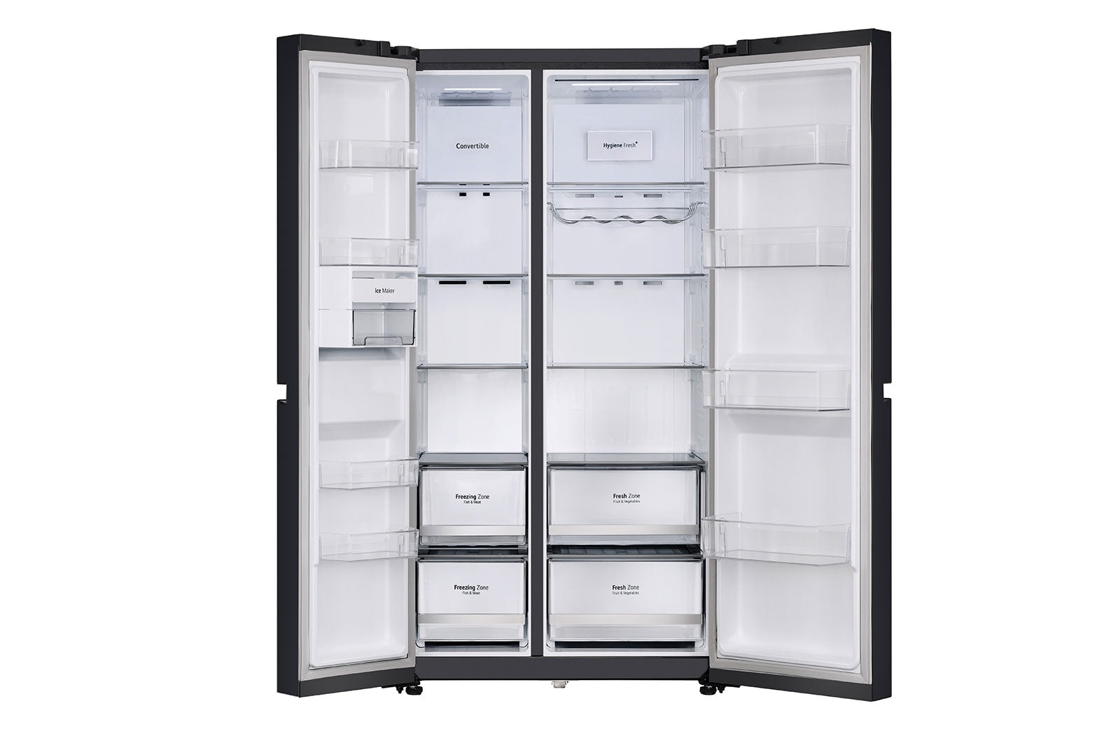 LG 650L Wi-Fi Convertible Side-by-Side Refrigerator with DoorCooling+™, Black Mirror Finish