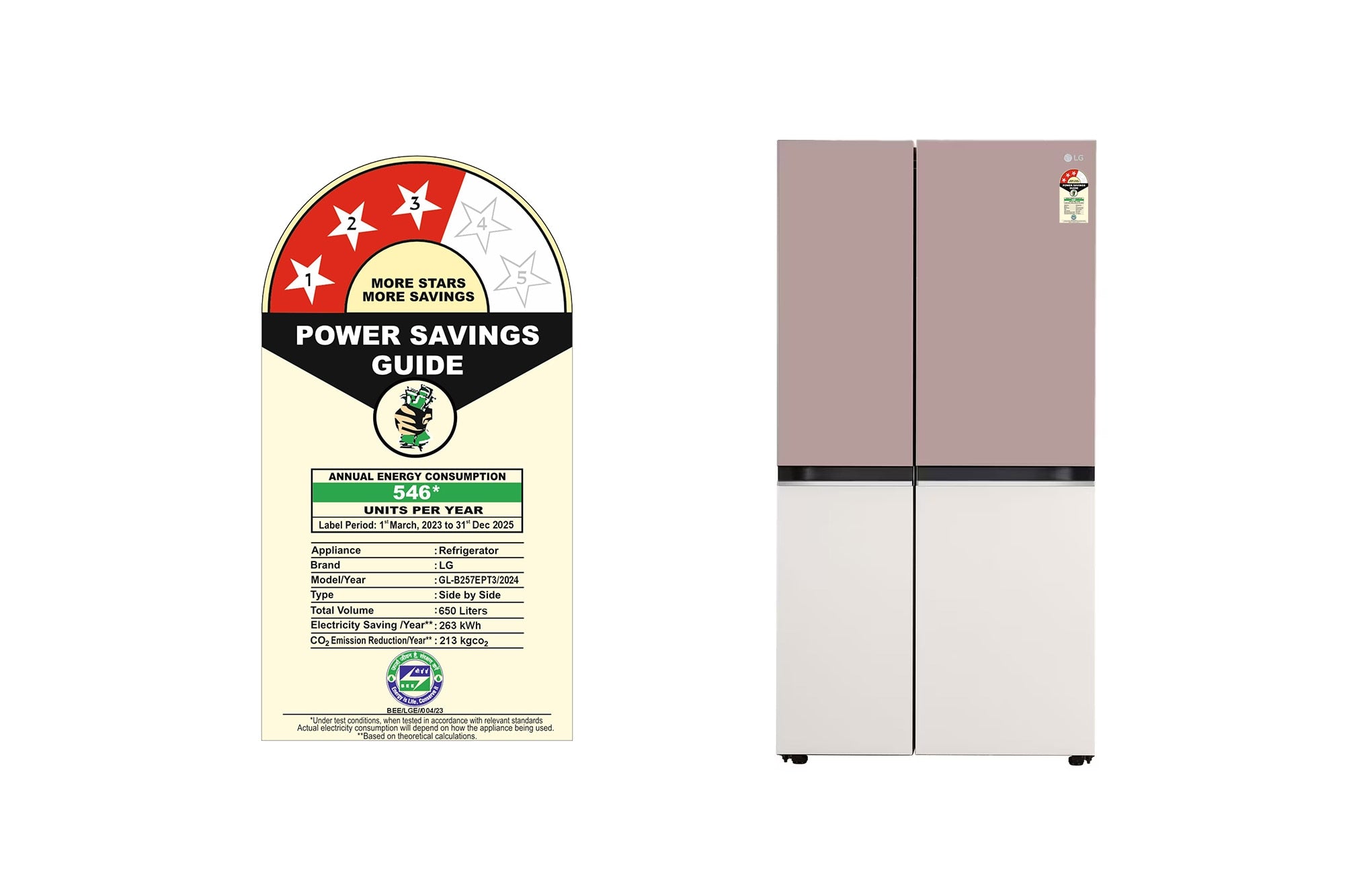 LG 650L Wi-Fi Convertible Side-by-Side Refrigerator, DoorCooling+™, Clay Pink Tango