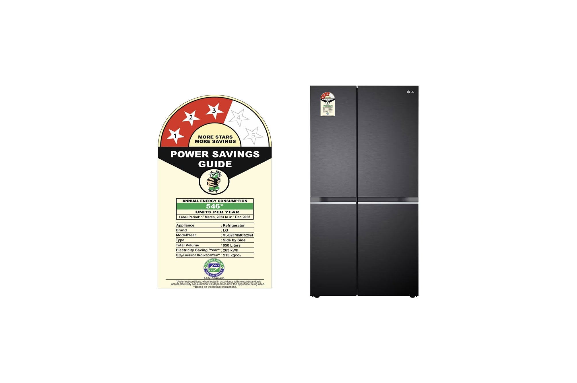 LG 650L Smart Side-by-Side Refrigerator, Convertible, Matte Black, 3 Star