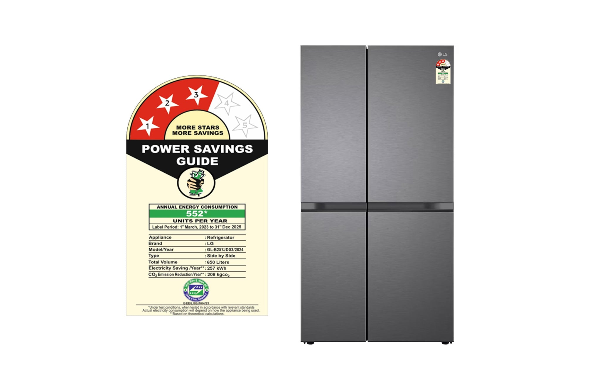 LG 650L Convertible Side-by-Side Refrigerator, Multi-Air Flow, Smart Diagnosis, Dazzle Steel