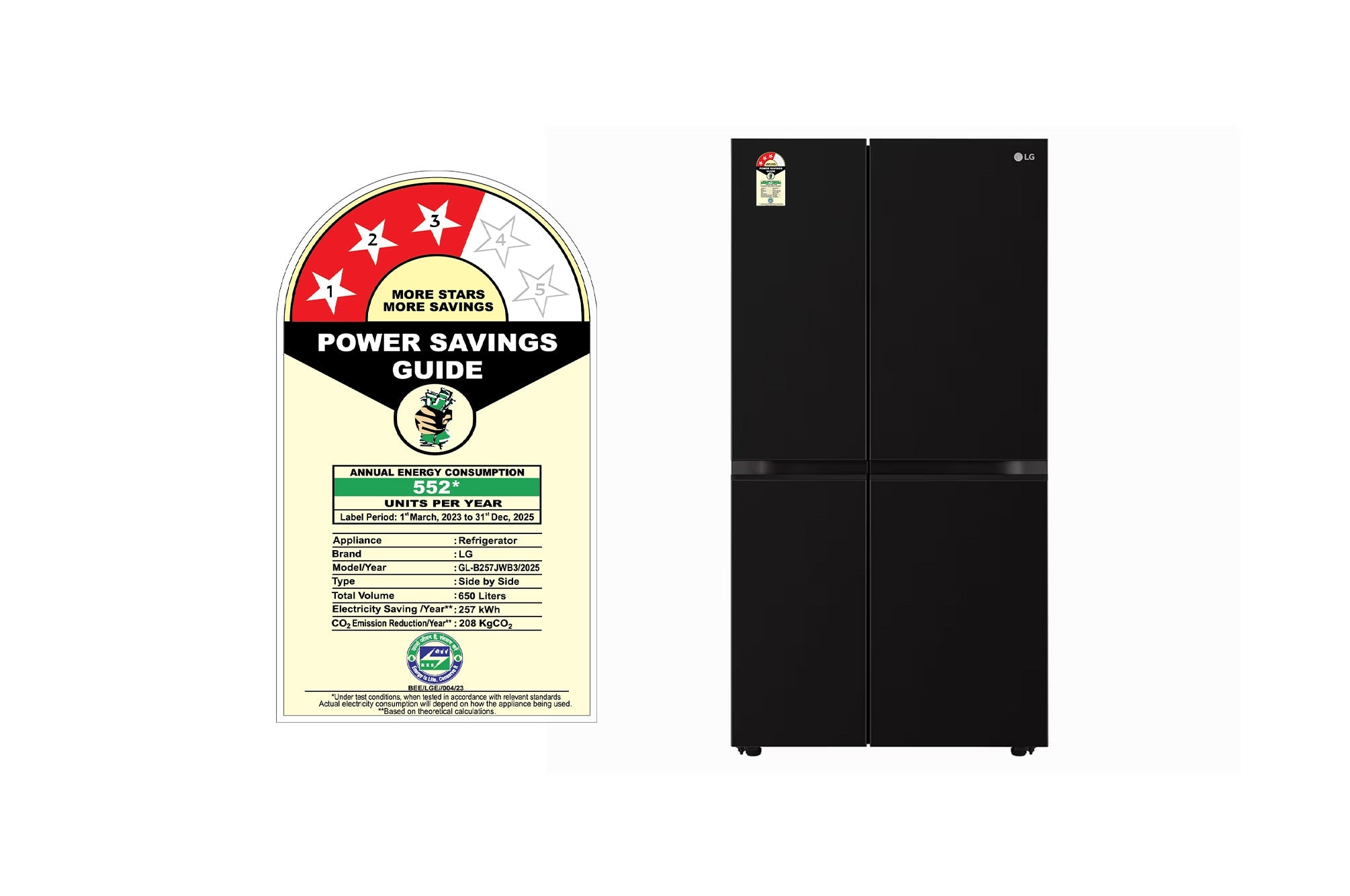 LG 650L Side-by-Side Convertible Refrigerator with Multi-Air Flow Western Black