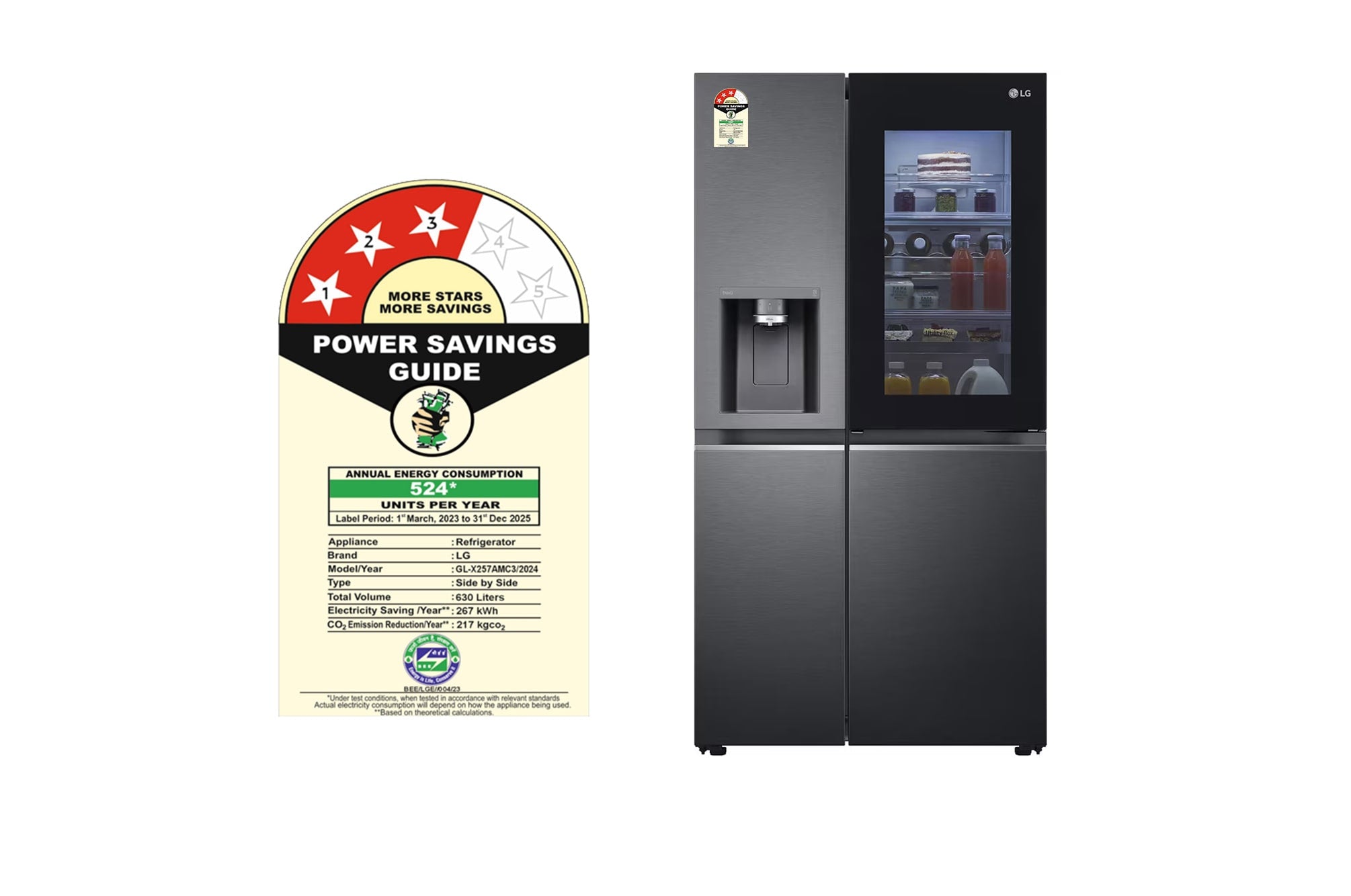 LG 630L InstaView Side-by-Side Refrigerator with Wi-Fi, Matte Black, 3 Star