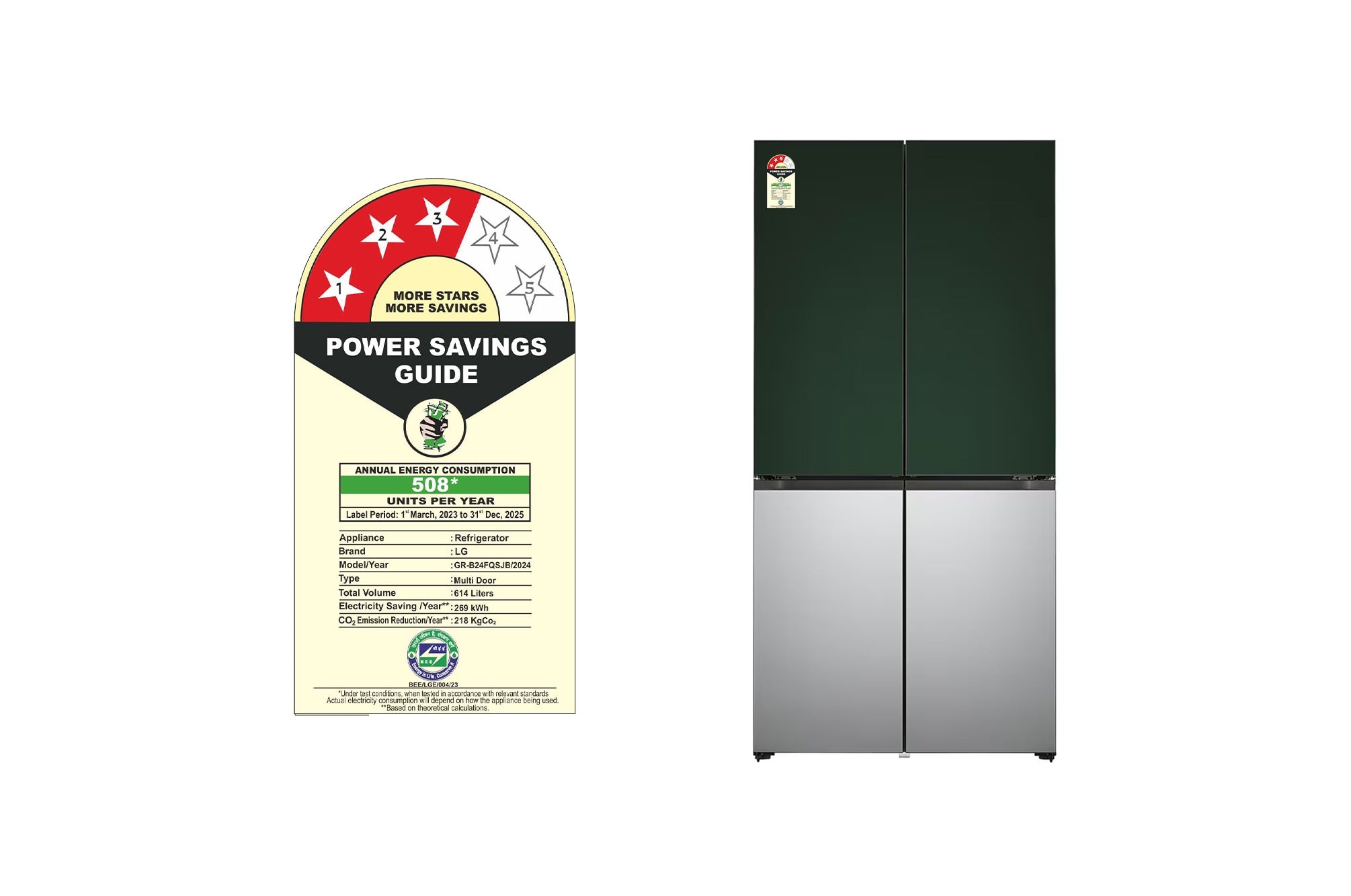 LG 614L French Door Objet Collection Refrigerator Smart Inverter Green-Sliver Finish