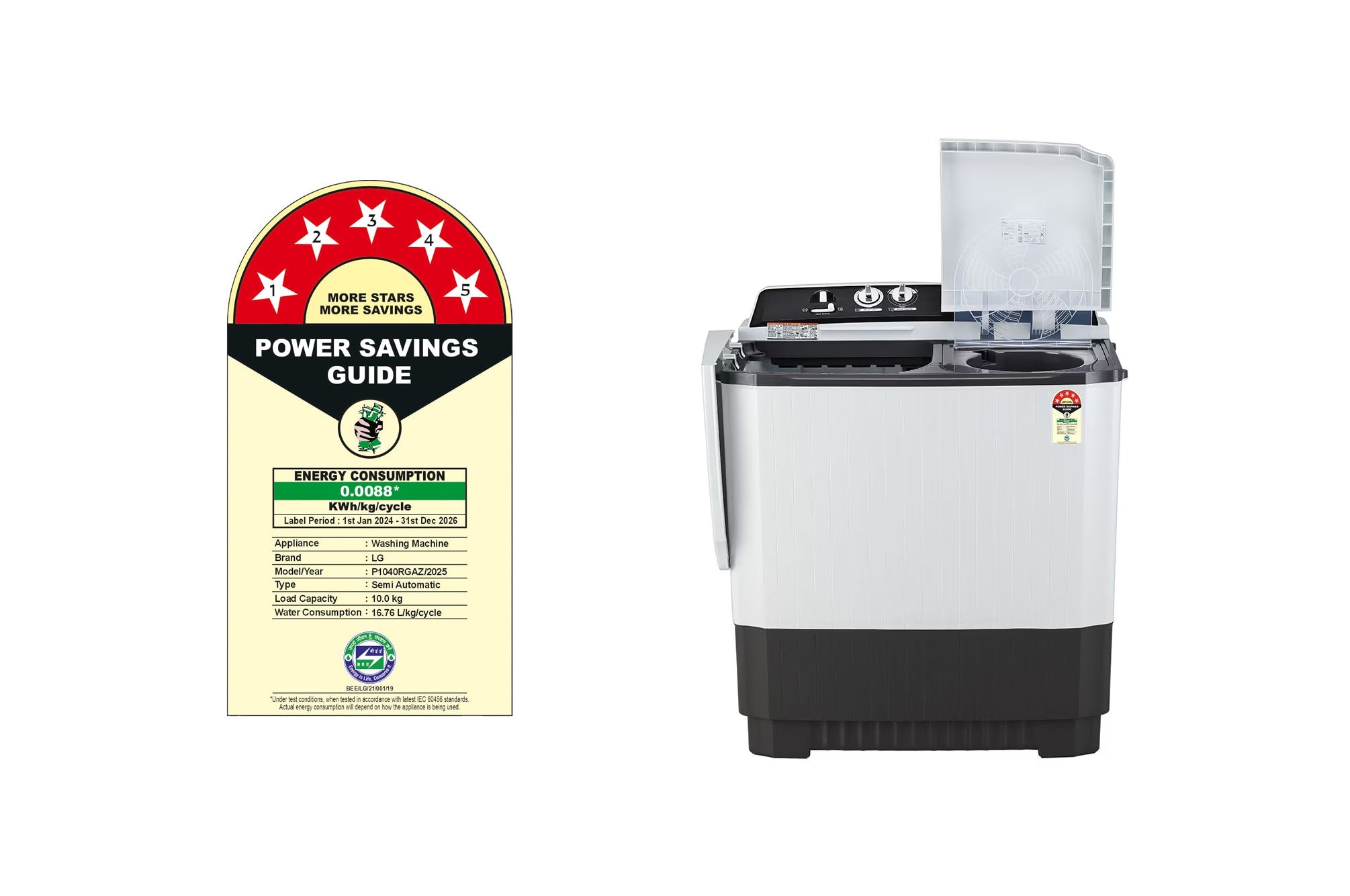 LG 10Kg 5-Star Semi-Automatic Top Load Washing Machine with Roller Jet Pulsator
