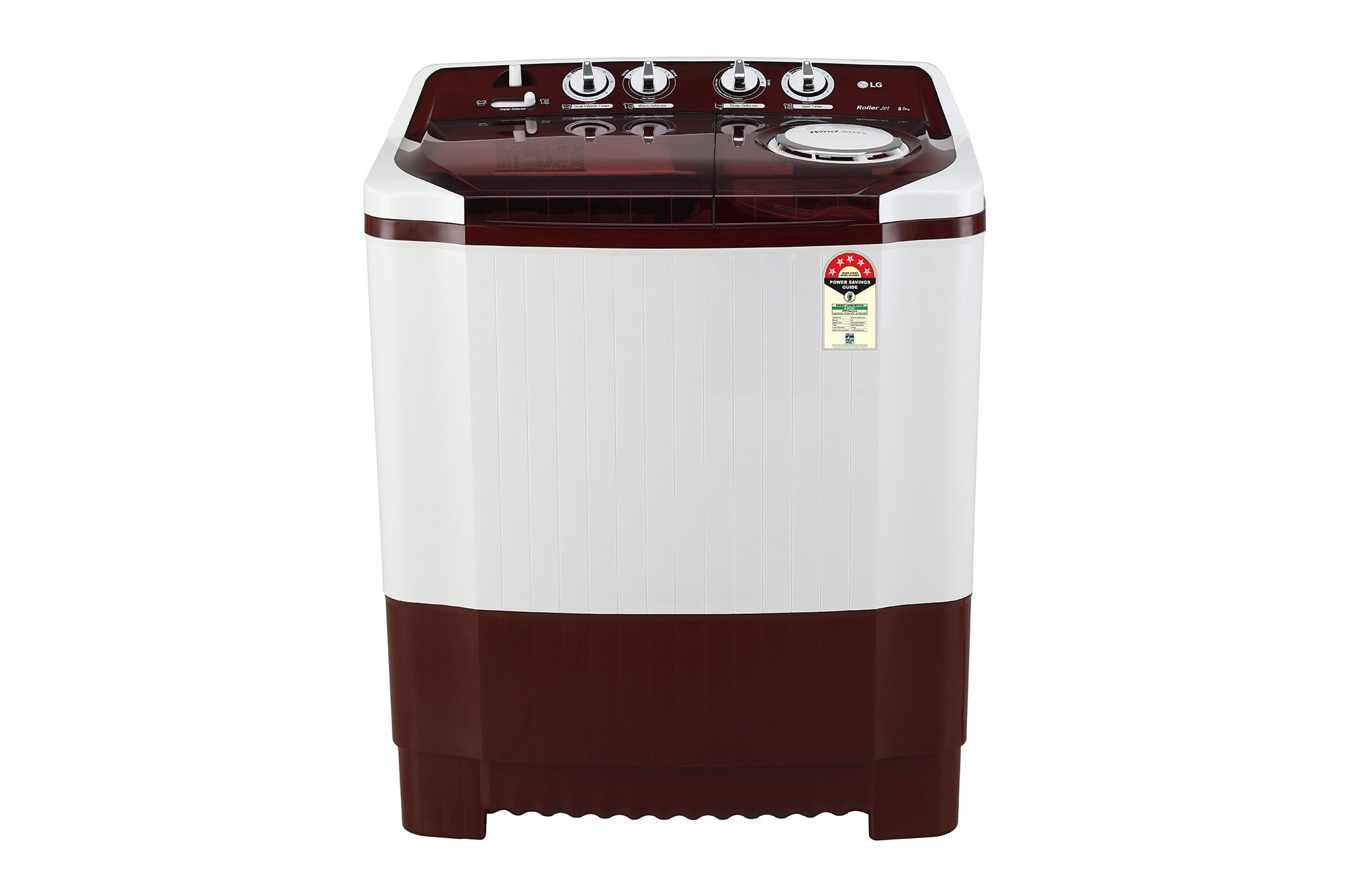 LG 8Kg Semi-Automatic Top Load Washing Machine, Roller Jet Pulsator, Burgundy