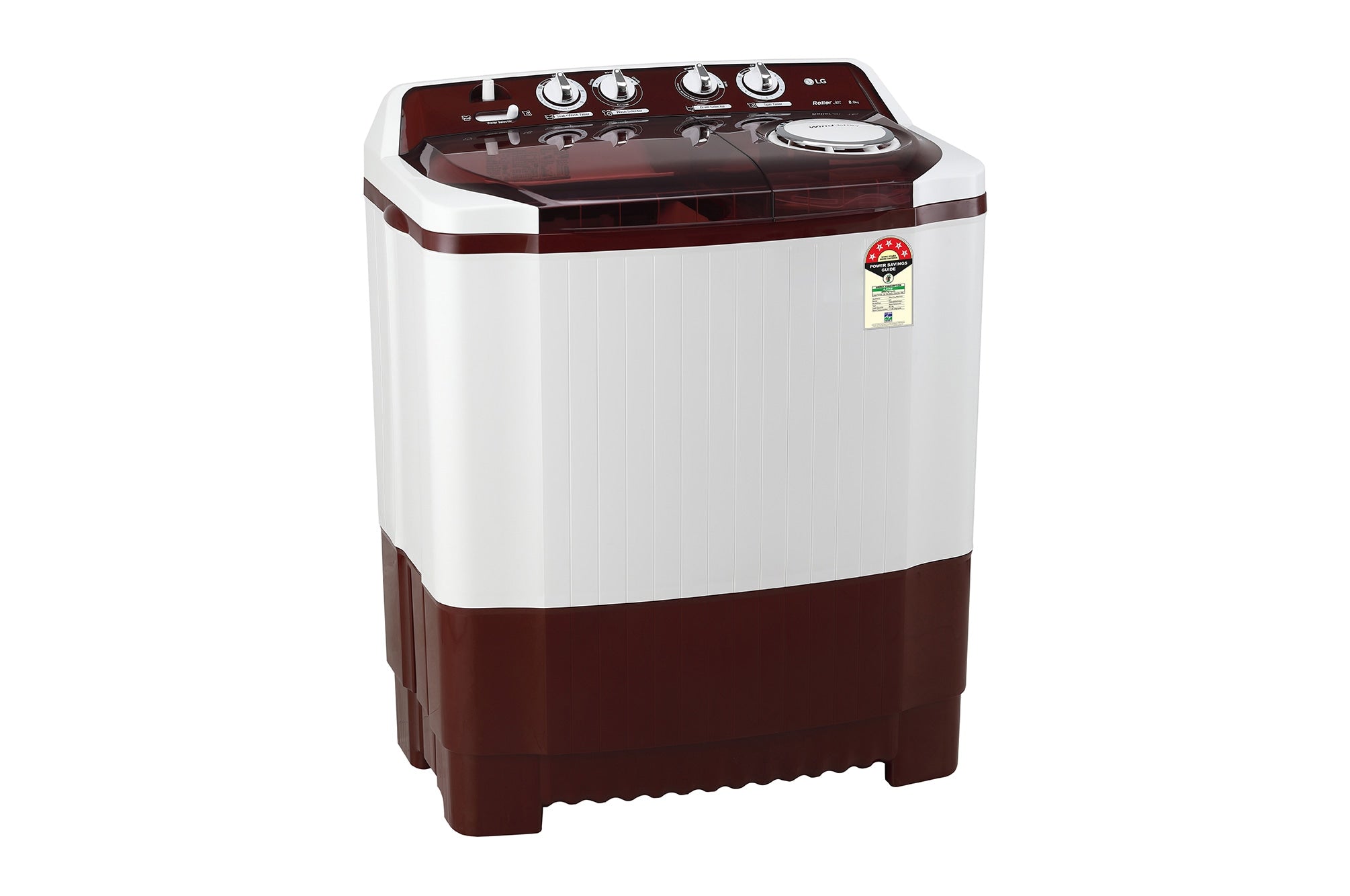 LG 8Kg Semi-Automatic Top Load Washing Machine, Roller Jet Pulsator, Burgundy