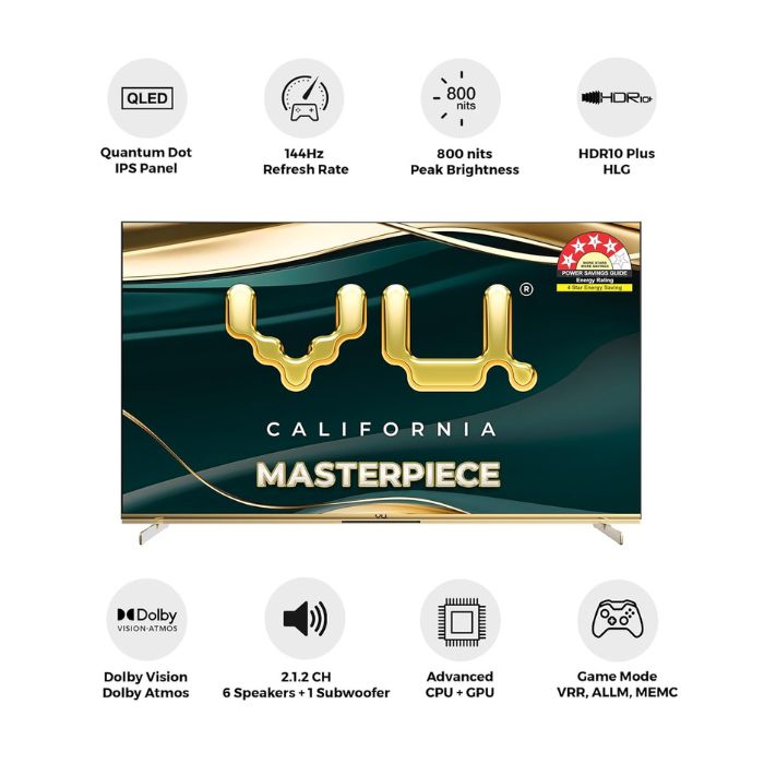 Vu 65MASTERPIECE 65‑inch Armani Gold 4K QLED TV with 144Hz