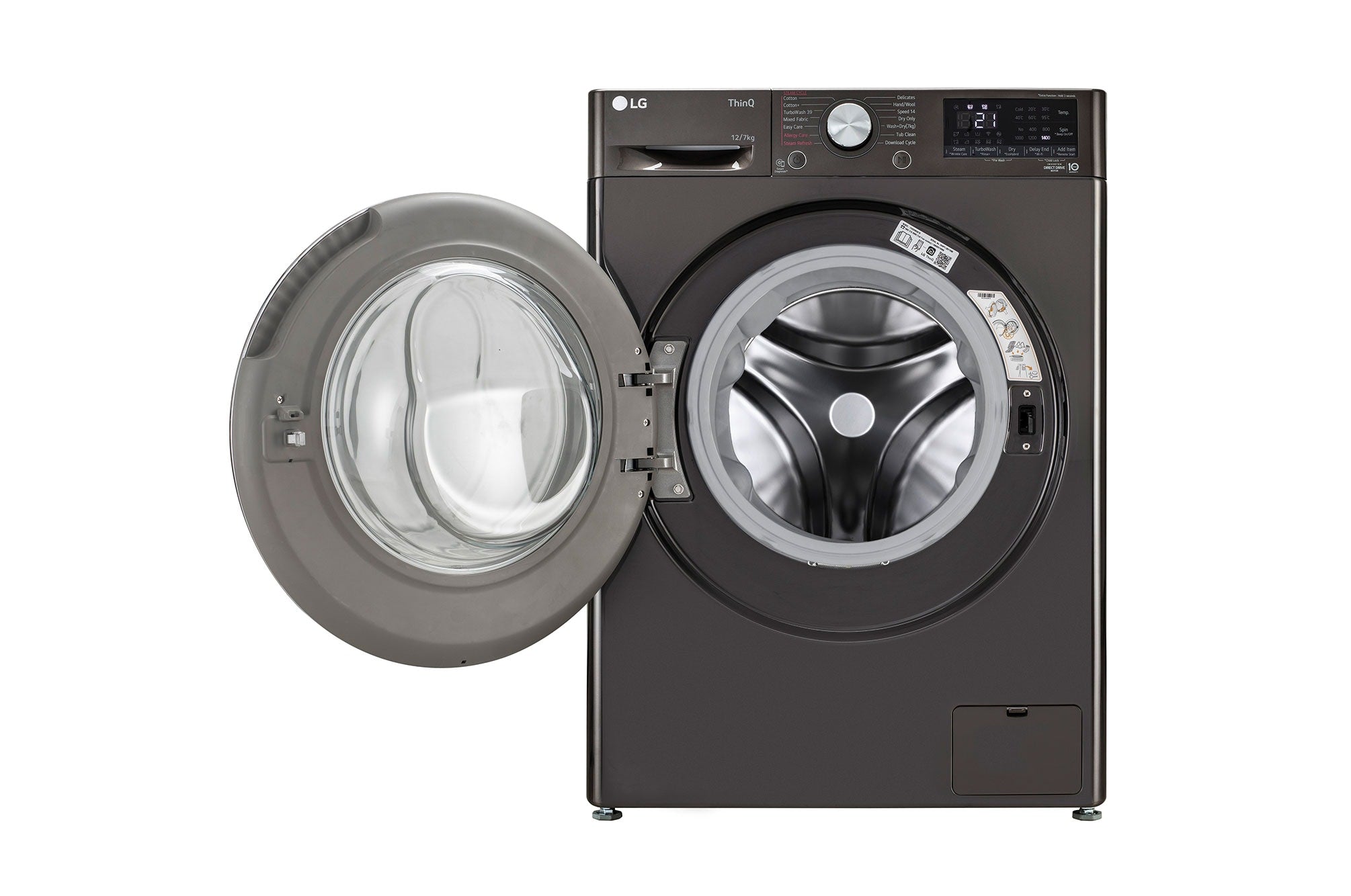LG 12/7Kg AIDD™ Smart Front Load Washer Dryer, Platinum Black, TurboWash 360