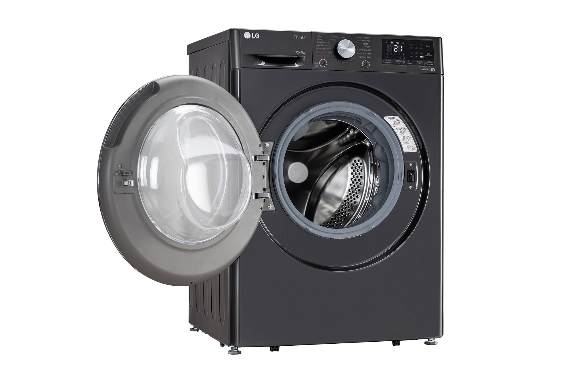 LG 12/7Kg AIDD™ Smart Front Load Washer Dryer, Platinum Black, TurboWash 360