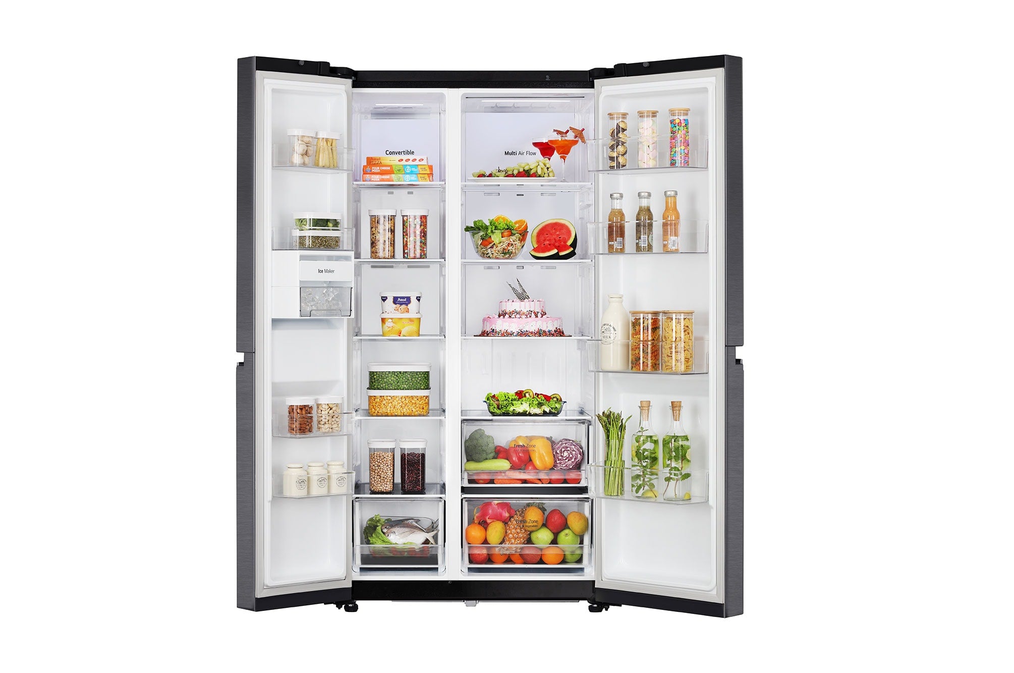 LG 650L Smart Side-by-Side Refrigerator, Convertible, Matte Black, 3 Star