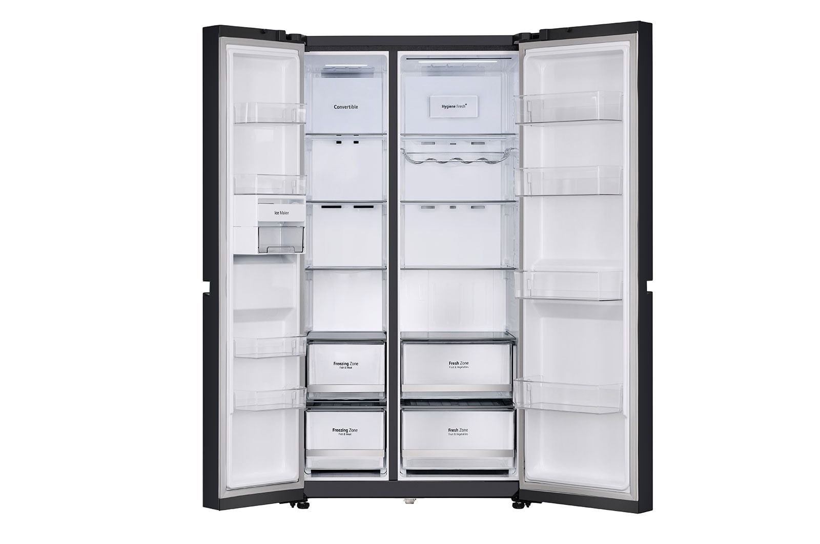 LG 650L Wi-Fi Convertible Side-by-Side Refrigerator with DoorCooling+™, Black Mirror Finish