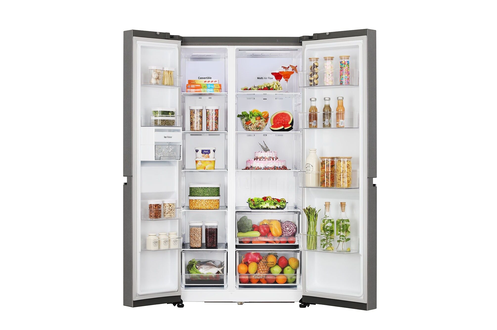 LG 650L Convertible Side-by-Side Refrigerator with Smart Inverter, Dazzle Steel