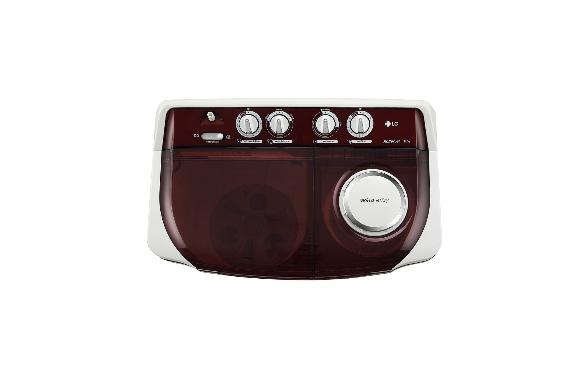 LG 8Kg Semi-Automatic Top Load Washing Machine, Roller Jet Pulsator, Burgundy