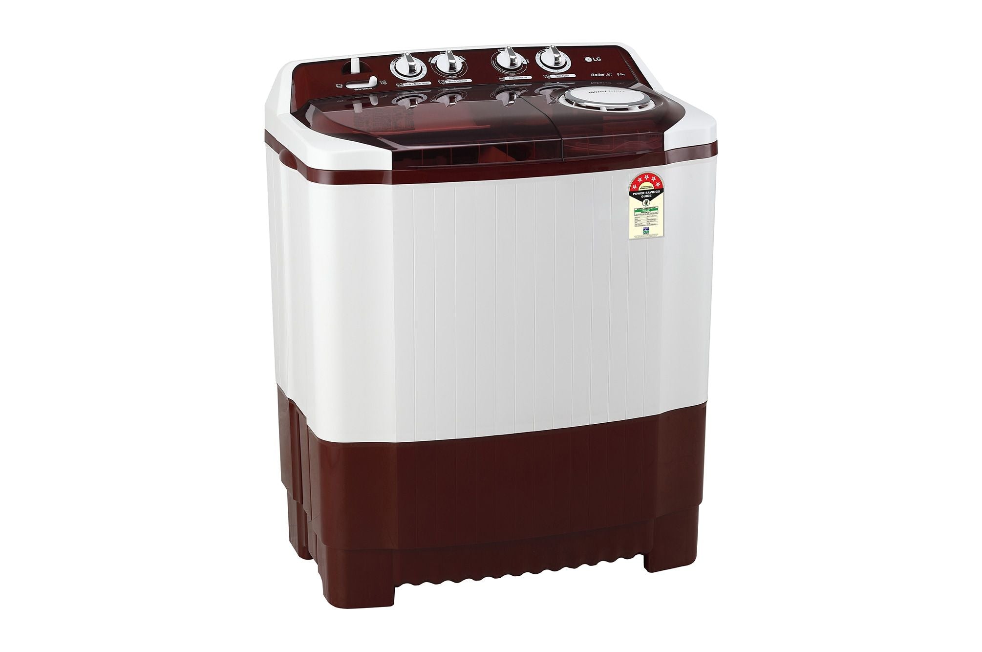 LG 8Kg Semi-Automatic Top Load Washing Machine, Roller Jet Pulsator, Burgundy