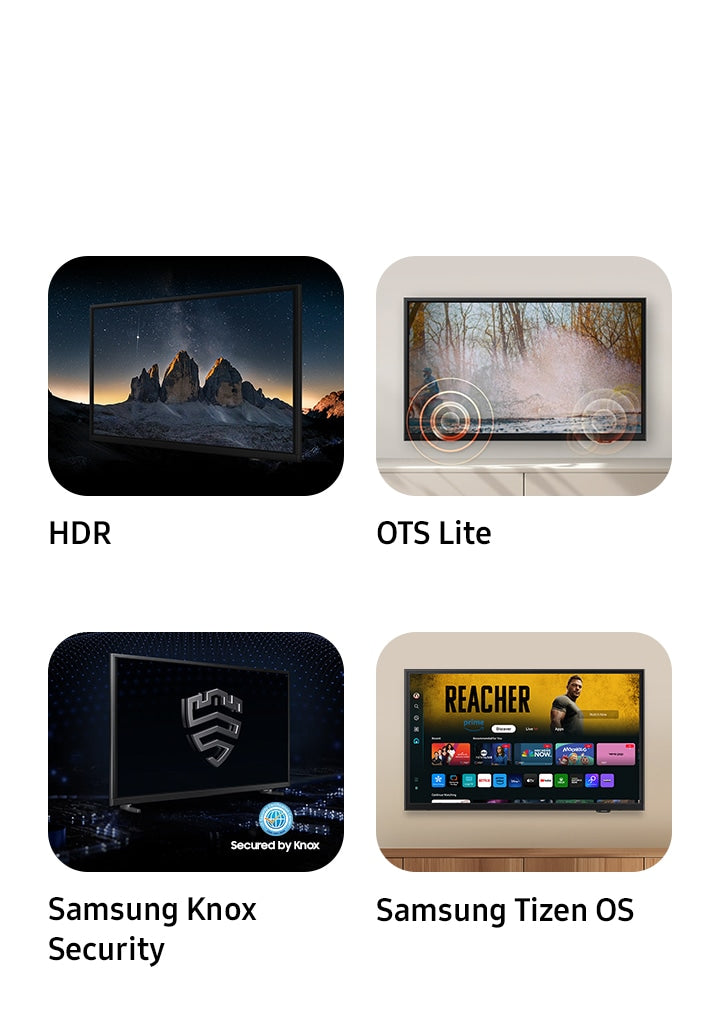 Samsung 32-inch HD Smart TV with Tizen OS, HDR, and Knox Security