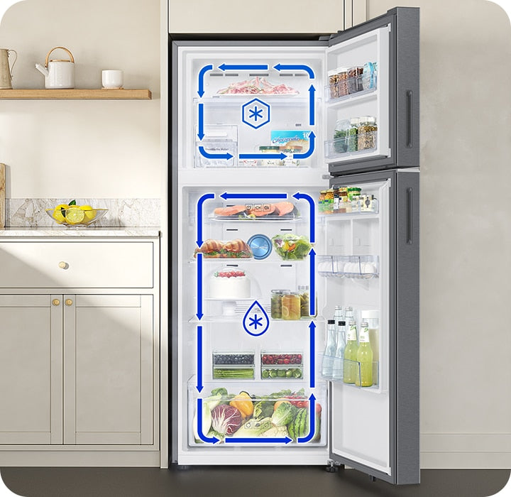 Samsung Bespoke AI 350L Double Door Refrigerator: Smart Convertible Twin Cooling, Black DOI