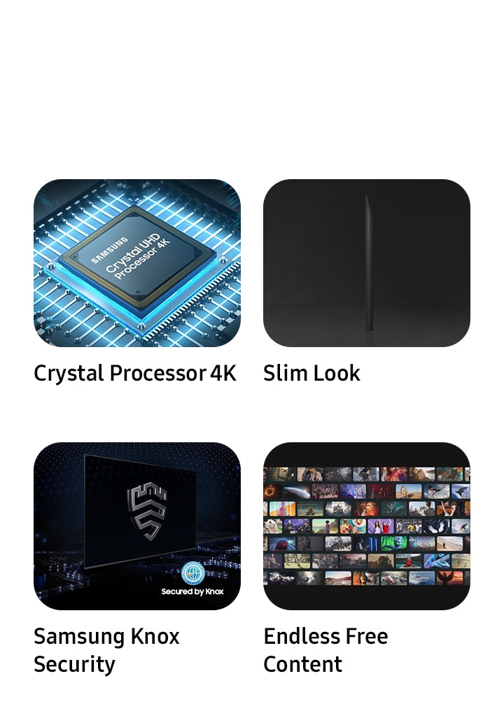 Samsung 43-inch Crystal 4K UHD Smart TV: Vivid Display, Tizen OS, SmartThings