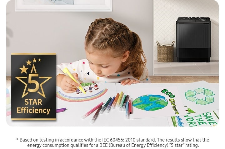 Samsung 8.5kg Semi-Automatic Twin Washer: 5-Star Energy, Hexa Storm Pulsator