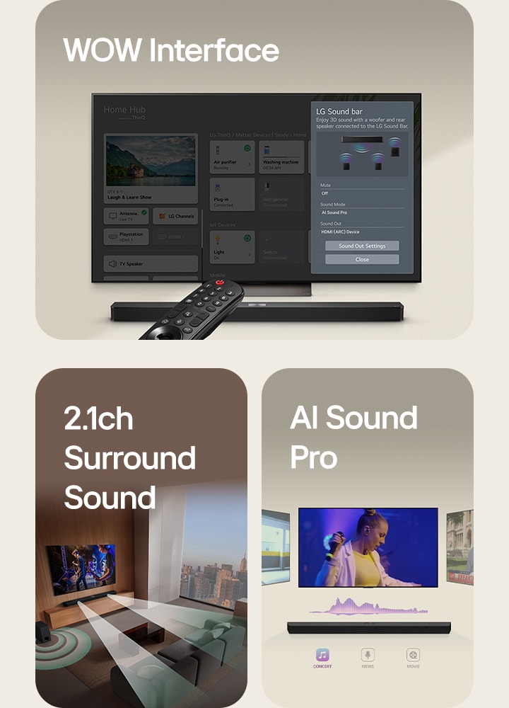 LG S40T 300W 2.1 Ch Soundbar for TV with AI Sound Pro