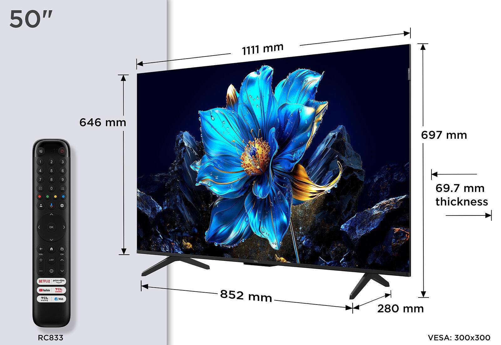 TCL P7K 50-inch QLED 4K HDR Google Smart TV with AiPQ