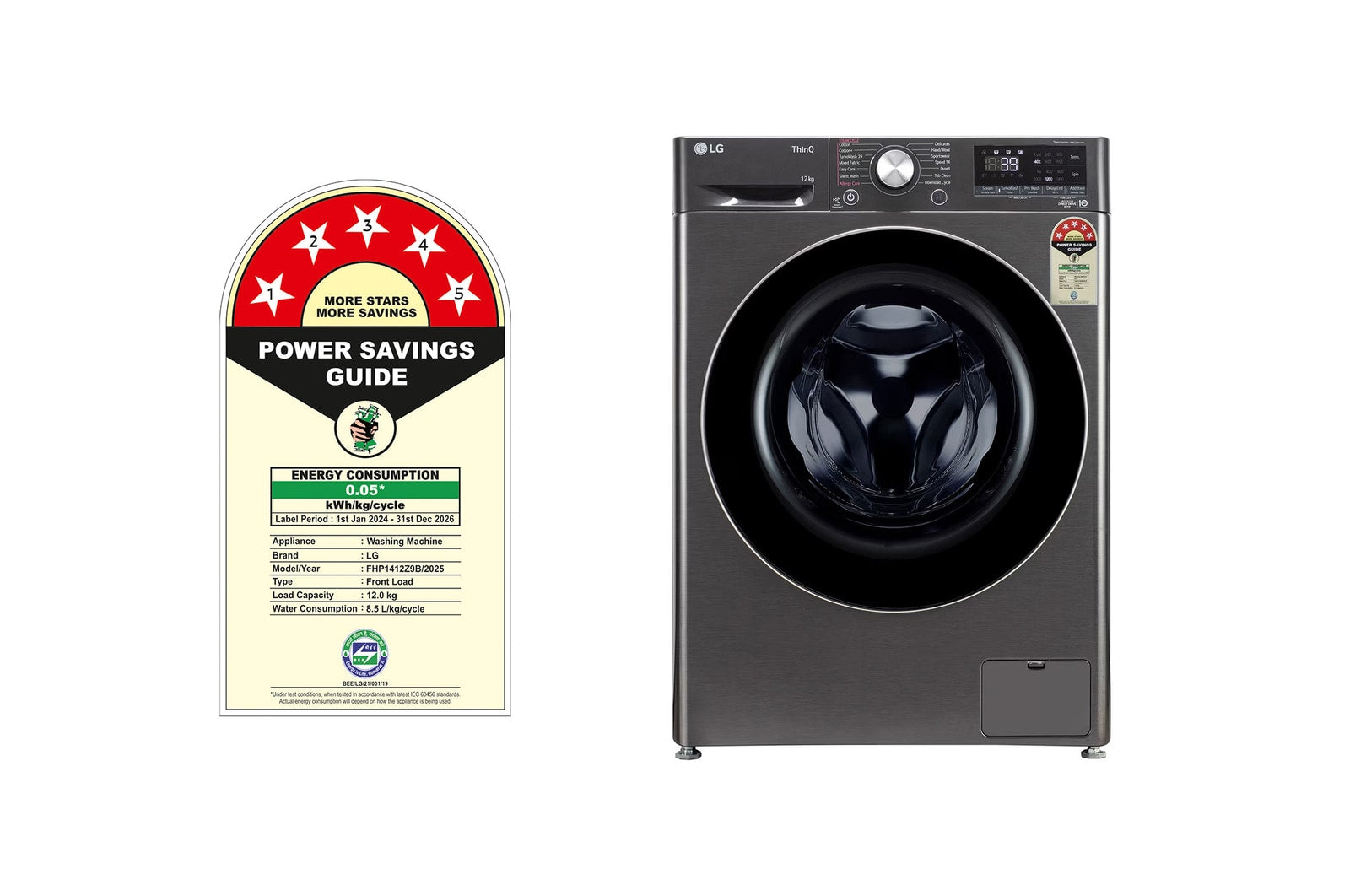 LG 12Kg AI Direct Drive Front Load Washing Machine with Steam+, TurboWash, Platinum Black