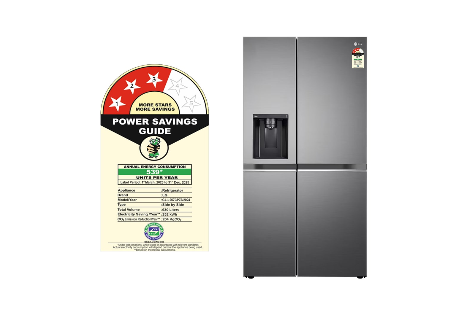 LG 630L Smart Convertible Side-by-Side Refrigerator with Water Dispenser
