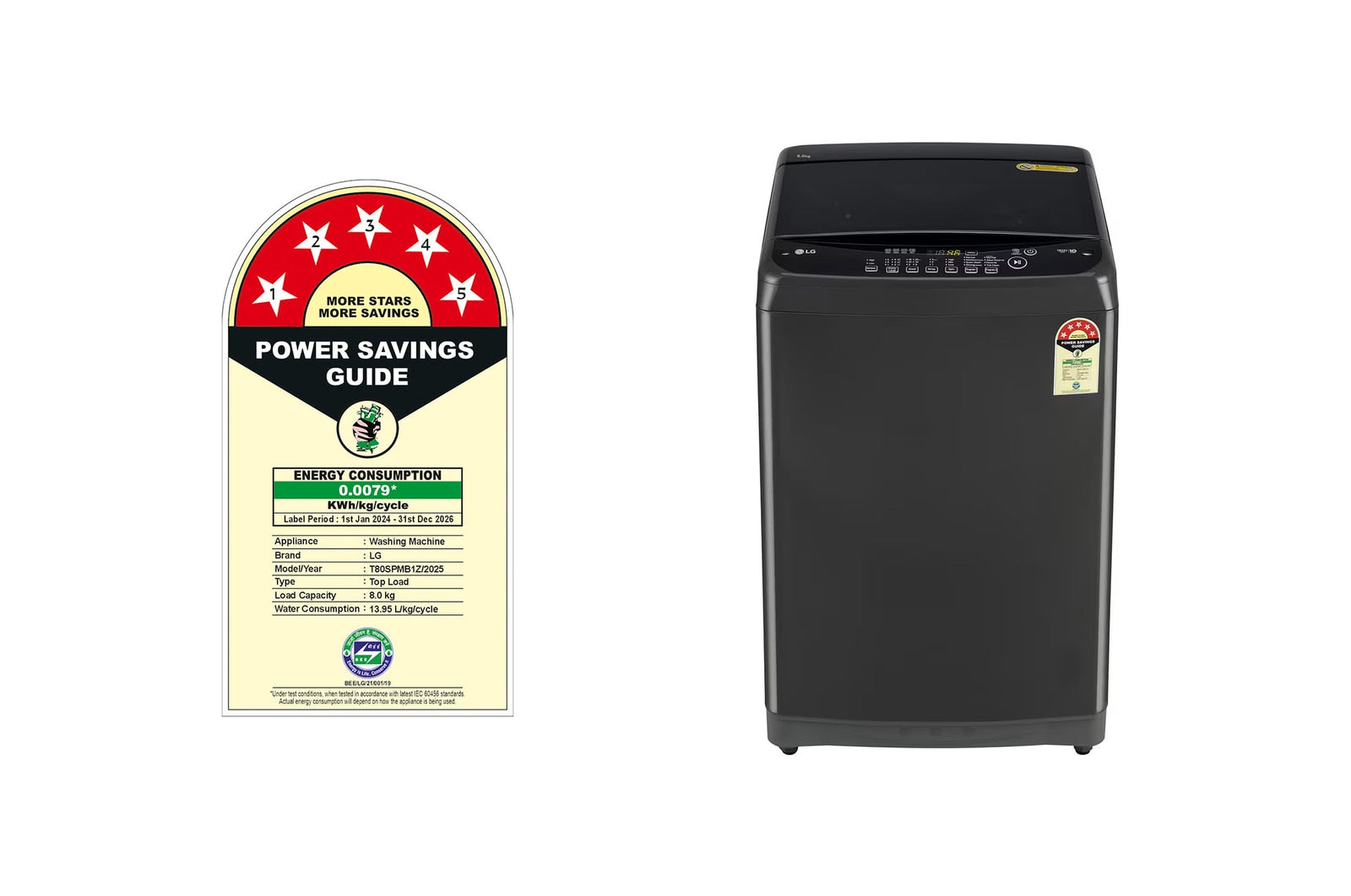 LG 8Kg Smart Inverter Top Load Washing Machine with TurboDrum - Middle Black