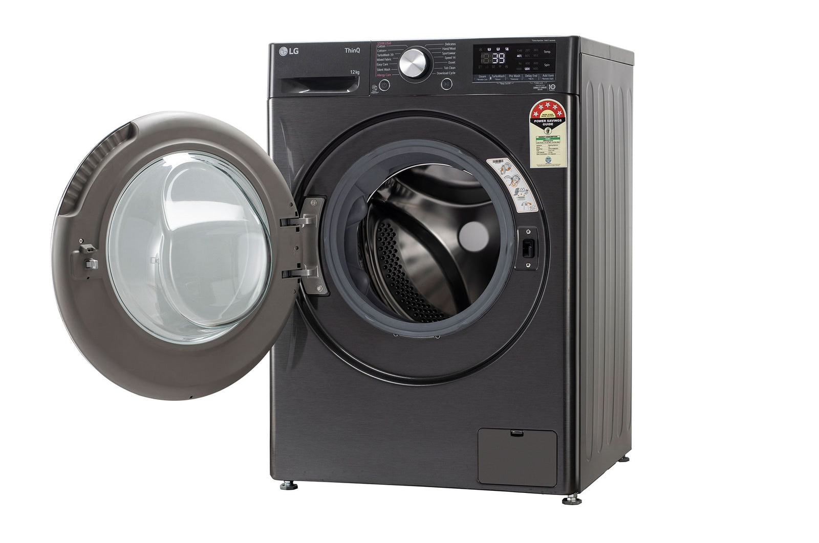 LG 12Kg AI Direct Drive Front Load Washing Machine with Steam+, TurboWash, Platinum Black