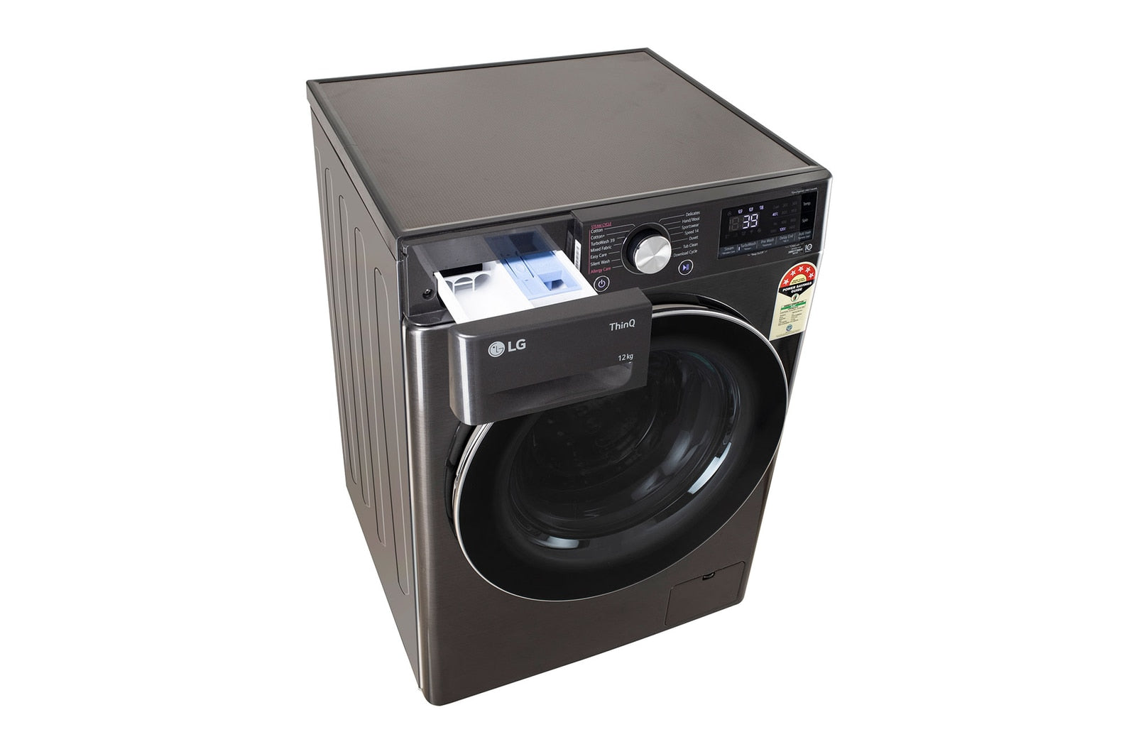 LG 12Kg AI Direct Drive Front Load Washing Machine with Steam+, TurboWash, Platinum Black