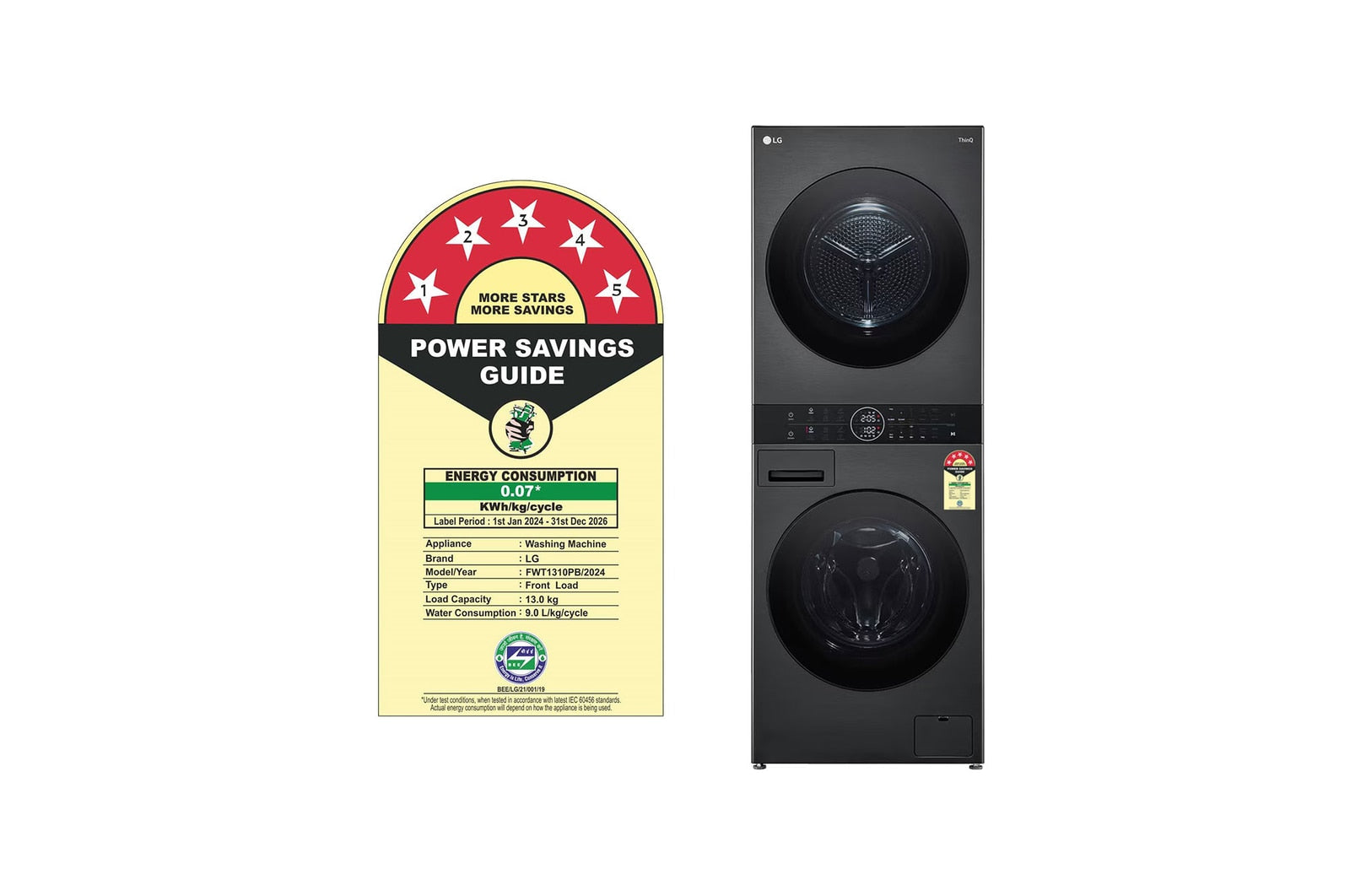 LG 13/10kg WashTower Smart AI DD Washer Dryer, Platinum Black Finish
