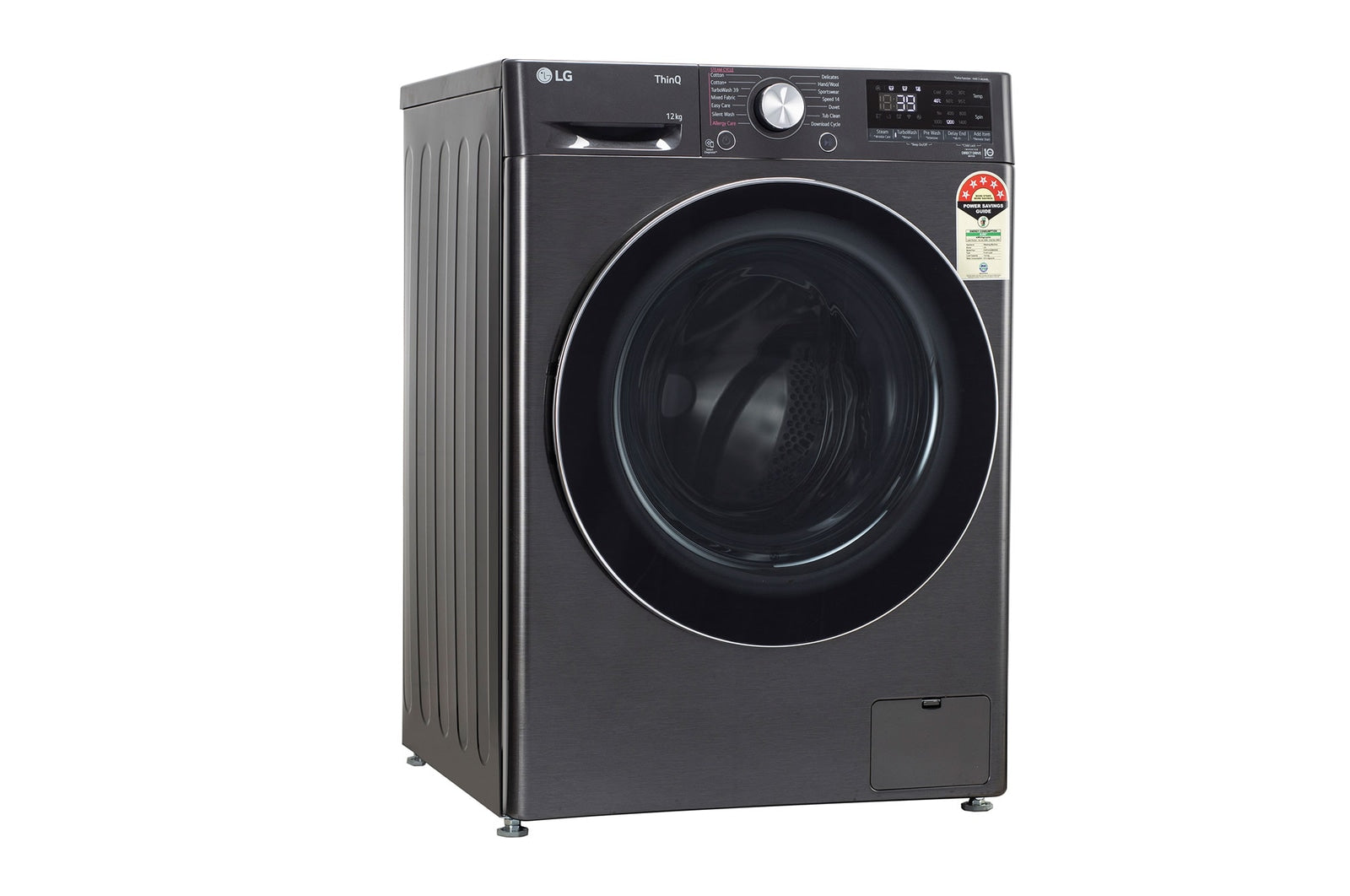 LG 12Kg AI Direct Drive Front Load Washing Machine with Steam+, TurboWash, Platinum Black
