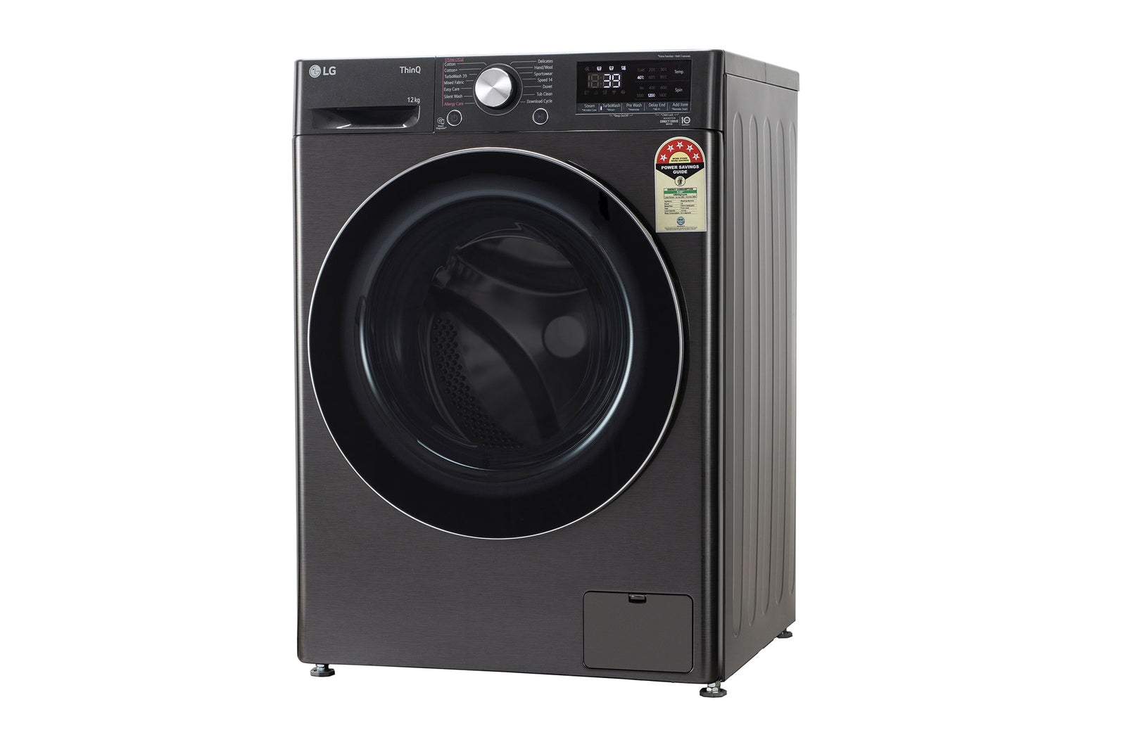 LG 12Kg AI Direct Drive Front Load Washing Machine with Steam+, TurboWash, Platinum Black