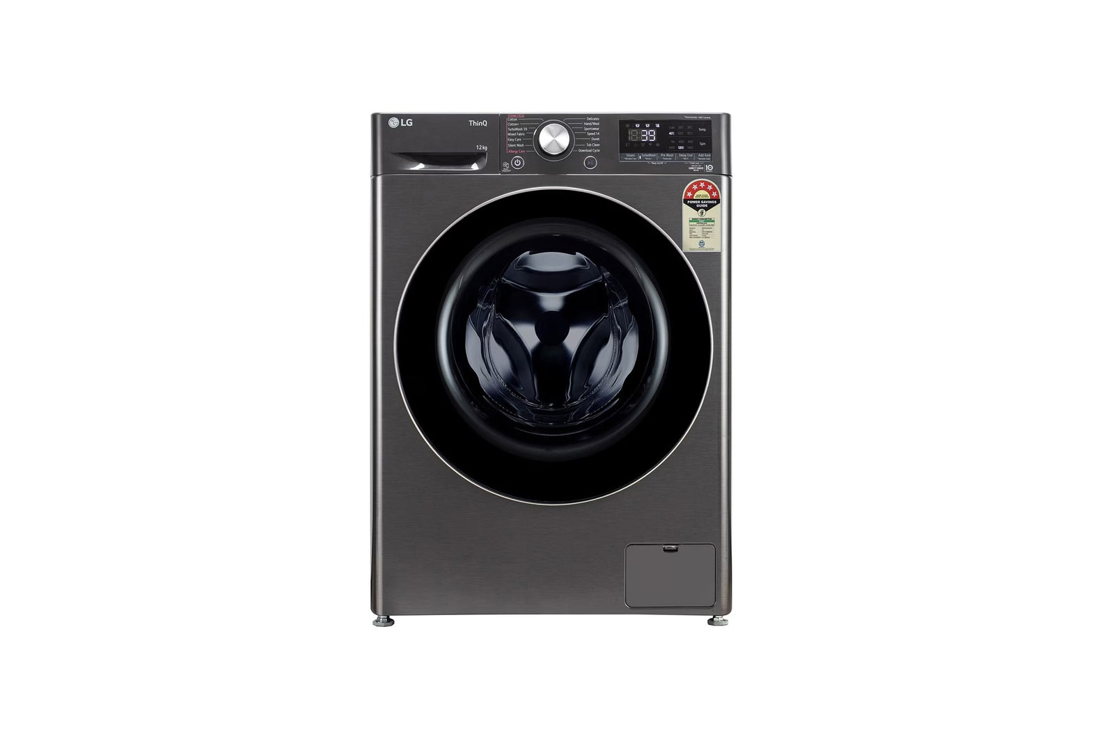 LG 12Kg AI Direct Drive Front Load Washing Machine with Steam+, TurboWash, Platinum Black