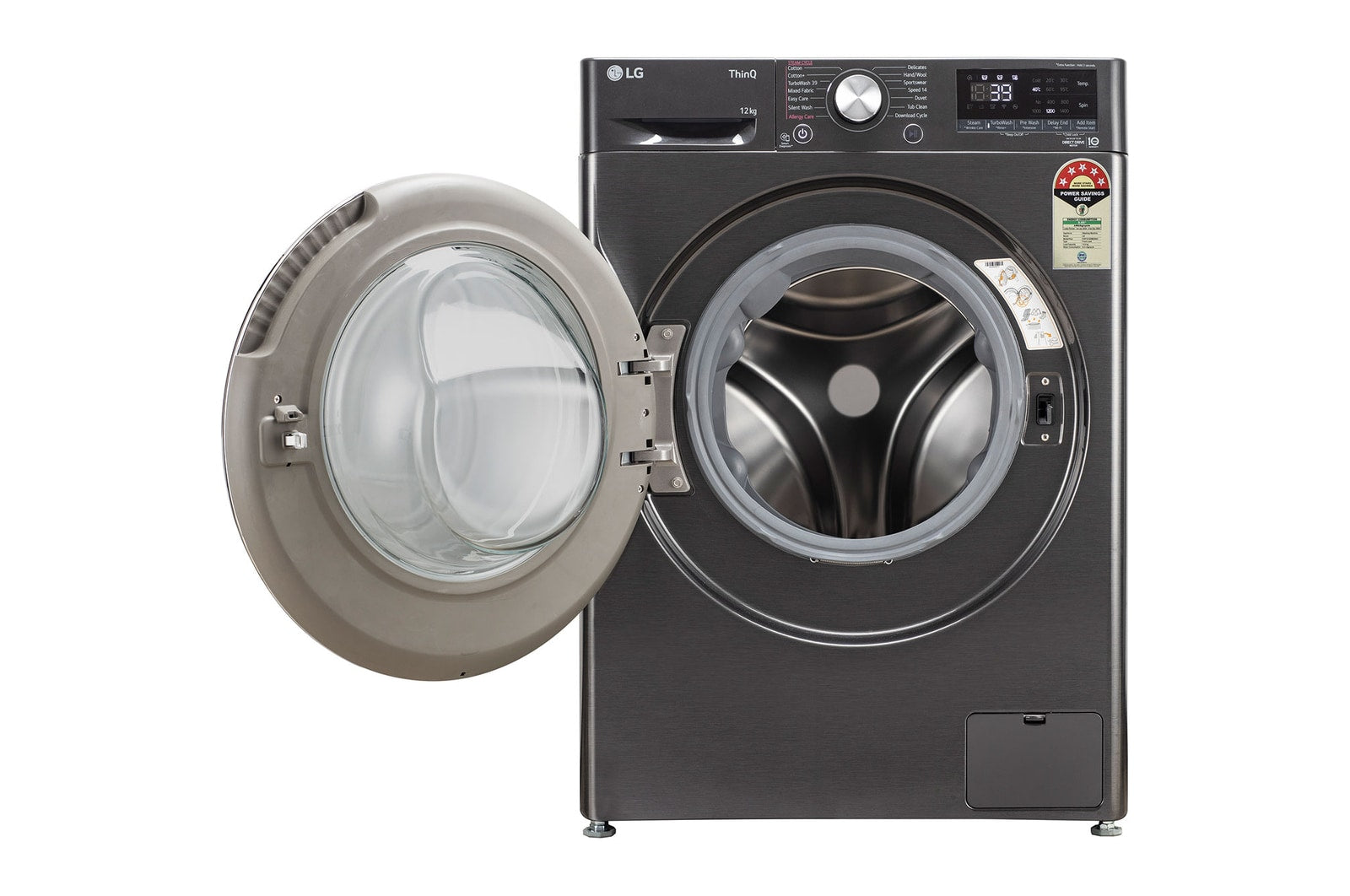 LG 12Kg AI Direct Drive Front Load Washing Machine with Steam+, TurboWash, Platinum Black