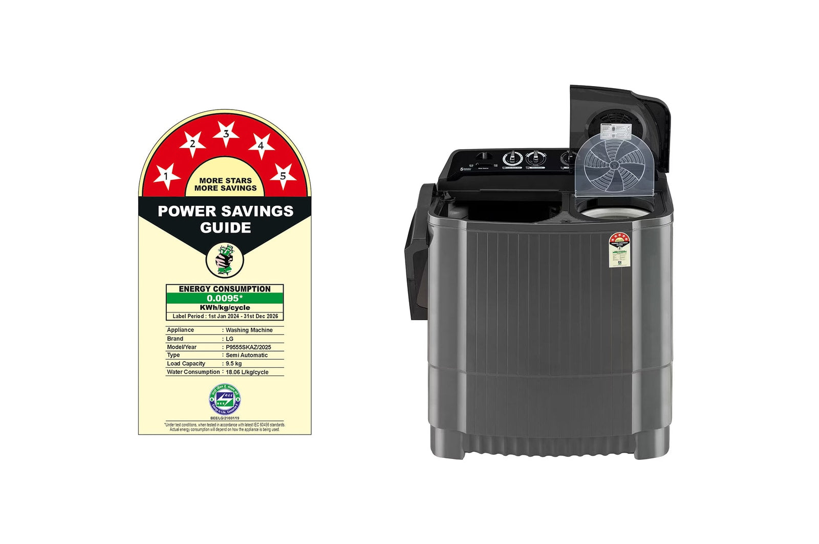LG 9.5Kg Semi-Automatic Top Load Washing Machine with Roller Jet Pulsator